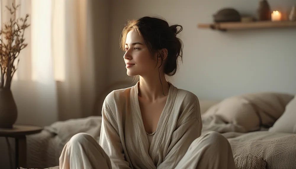 Woman in a calming evening wind-down routine at home
